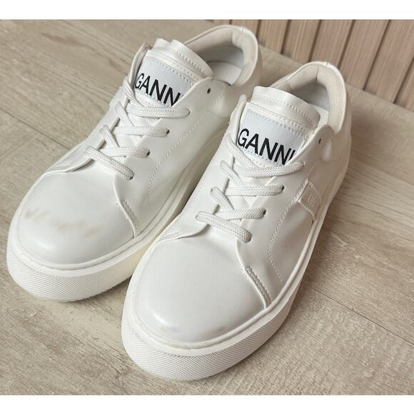 GANNI Women's Logo-Patch Low-Top White Sneakers Size IT 37/ 7 US - Picture 3 of 16